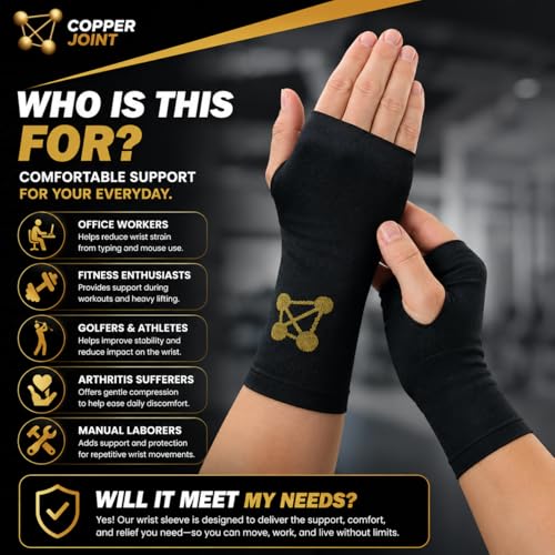 CopperJoint Wrist Brace for Carpal Tunnel Support Pair Medium - Breathable Copper Compression