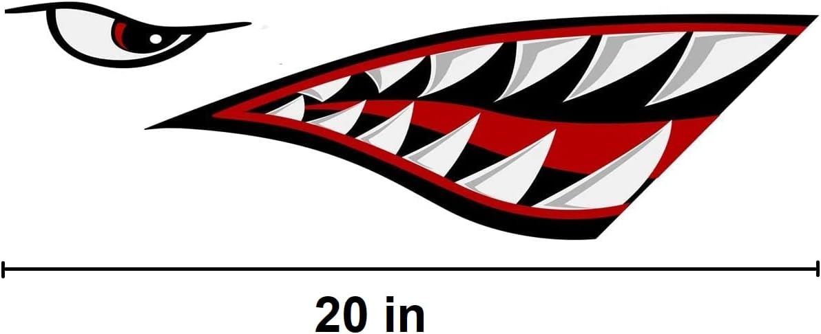 NTICKER Left and Right Big Set Shark Teeth Mouth Decals Sticker Fishing Boat Canoe Car Truck Kayak Graphics Accessories