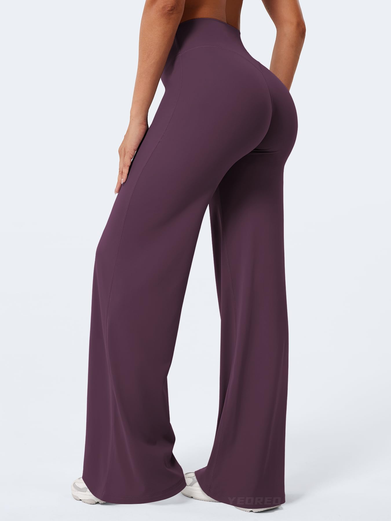 YEOREO Workout Leggings Womens No Front Seam Straight Leggings 33" High Waist Buttery Eddiy Gym Yoga Pants Black Berry Purple M