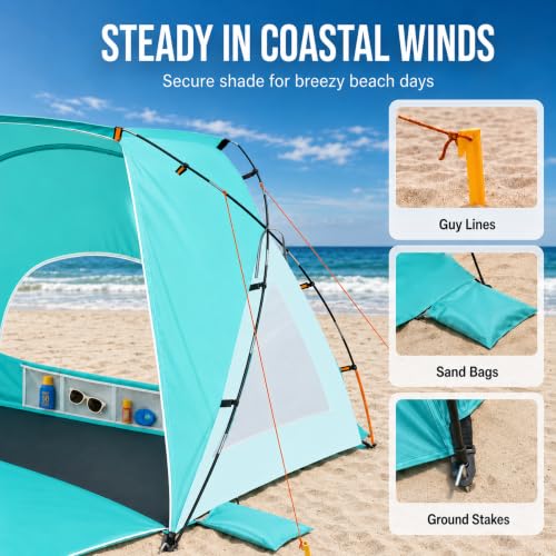 Etto Portable Sun Shelter Beach Tent - 4 Person Turquoise Ocean UPF 50+ Waterproof Canopy