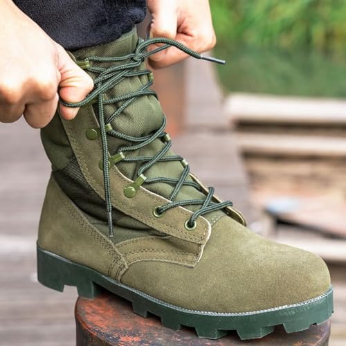 Green Men's Tactical High Top Combat Boots Non-Slip Rubber Outsole Lightweight Work Shoes - Size 9.5