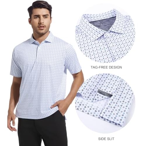 SAMERM Mens Golf Shirts Short Sleeve Dry Fit Performance Moisture Wicking Print Sport Polo Shirts for Men Casual
