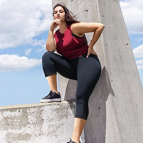 XX-Large 3-Pack Plus Size High Waist Capri Leggings Tummy Control Black White Light Blue