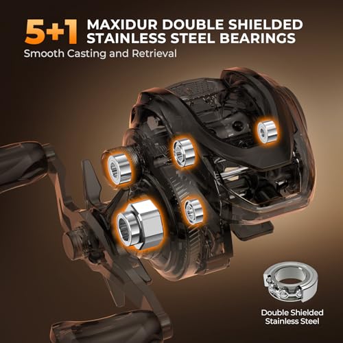 Baitcasting Fishing Reel - Right Shiny Orange 7.3:1 Gear Ratio Lightweight