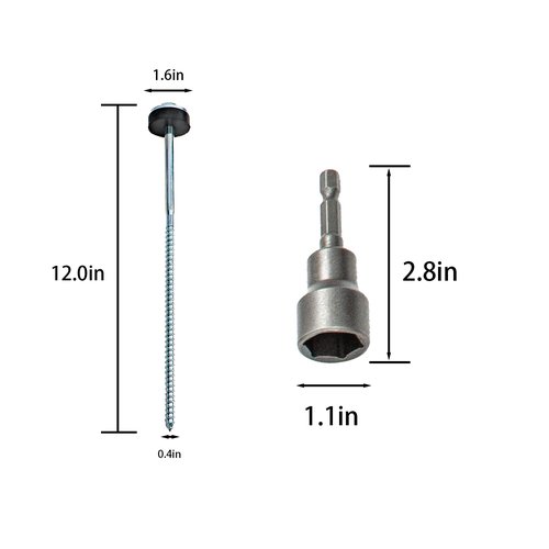Holdia 8 Pcs Drillable Tent Stakes 12" | Hex Pegs | Heavy Duty Metal Tent Anchors & Camping Spikes with 17MM Hex Drill Adapter and Storage Bag
