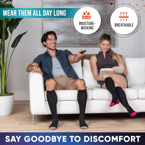 Compression Socks for Women and Men (3-Pairs) Best Support for Running, Flying, Pregnancy - Knee High Graduated Compression Stockings 15-20mmHg