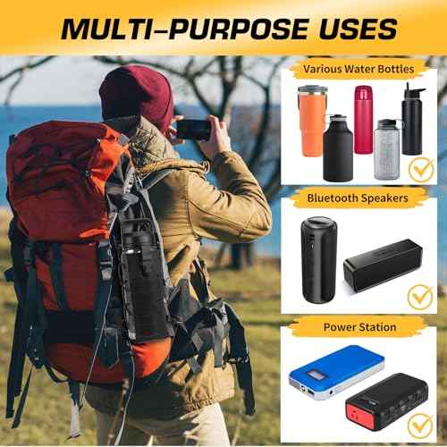Ullnosoo Molle Water Bottle Holder, Water Bottle Pouch Attachment for Backpack, Adjustable Multi-Purpose Tactical Bag for 16 24 32 40 64 oz Adapted to Vest Belt Black