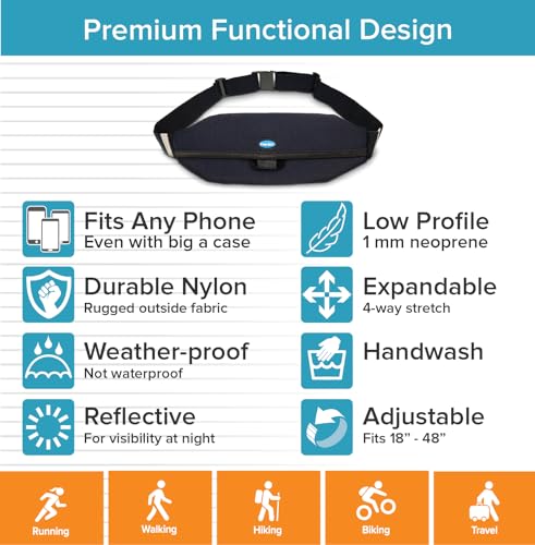 Slim Running Belt for Large Phones Sweatproof No Bounce Adjustable Waistband