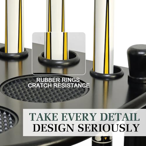Black Floor Pool Stick Holder Rack for 8 Cues - Space Saving Corner Stand