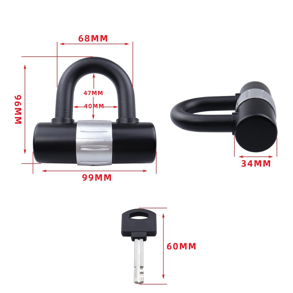 Asbmatole Motorcycle Heavy Duty Bike Lock U Lock Disc Lock for Motorcycle, Bike, Scooter, Generator, Bicycle and Gates
