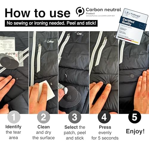 aZengear Repair Patches - Waterproof, Self-Adhesive, Tear-Cold-Heat-Resistant Polyester Fabric to Fix Down Jacket, Puffer, Snowsuit, Shoe, Tent, PVC, Clothing, Upholstery (Black)