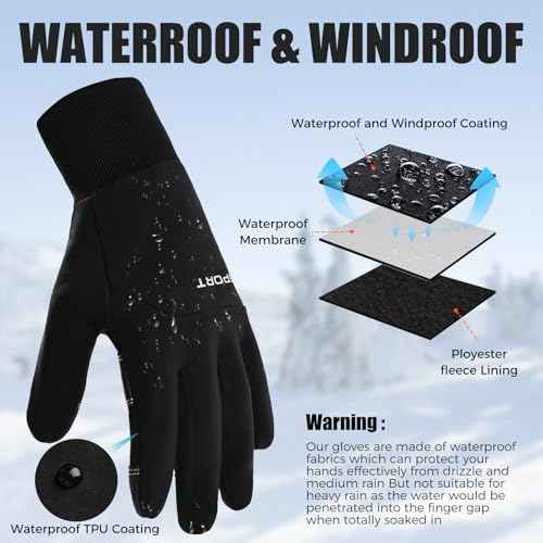 AURUZA Cycling Gloves for Men Winter Cold Weather, Windproof Winter Gloves for Men, Waterproof Touch Screen Anti-Slip Warm Gloves Liners for Cycling Biking Walking Sporting Driving X-Large