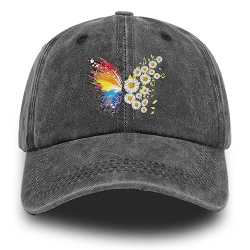 Negi Retro Denim Baseball Cap for Women Rainbow Butterfly Adjustable Dad Hat