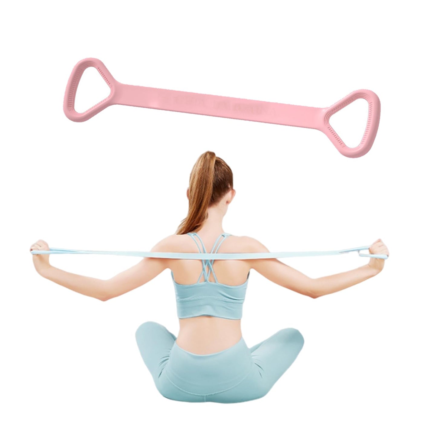 Figure 8 Resistance Band, Arm Back Shoulder Exercise Elastic Rope Stretch Fitness Band, Foot, Leg, Hand Stretcher, Arm Exerciser for Yoga Pilates Stretching Physical Therapy, Home Gym Workout(Pink)