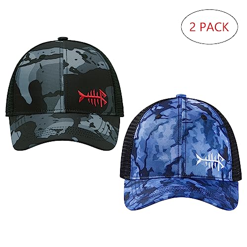 Men Women Adjustable Mesh Back Trucker Cap Baseball Hat - Black Camo & Blue/Black Camo
