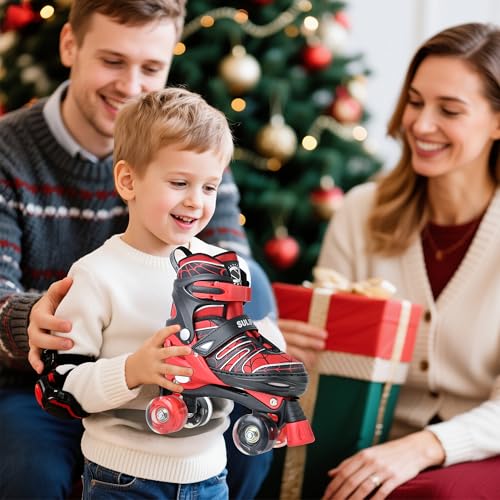Kids Adjustable Light-Up Roller Skates - Spider Red, Small Size