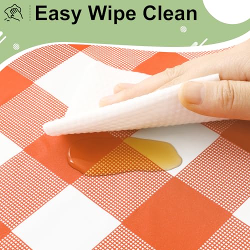 Orange and White Buffalo Gingham Plastic Disposable Table Cloth 54 x 108 Inches - 12 Pack