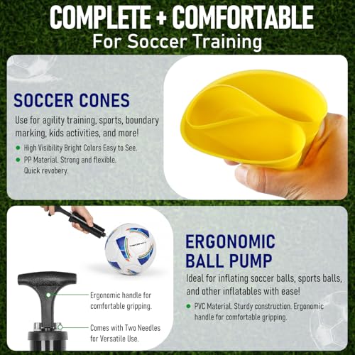 VAVOSPORT Size 4 Soccer Ball Set with Pump & Cones for Training Kids & Adults