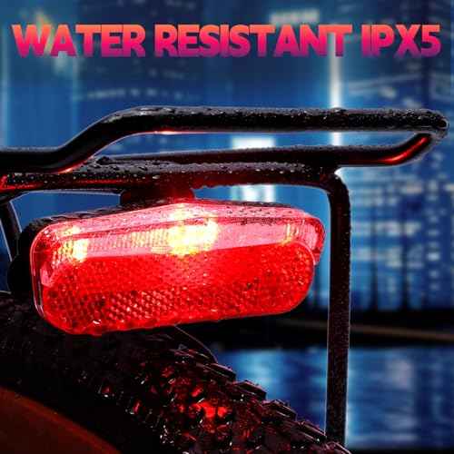 EBike Tail Light with SM Connector, DC 6V-60V, Integrated Reflector, Fits 50mm / 80mm Rack Mount, Waterproof IPX5, with 2 Brightness Choice Electric Bike Taillight