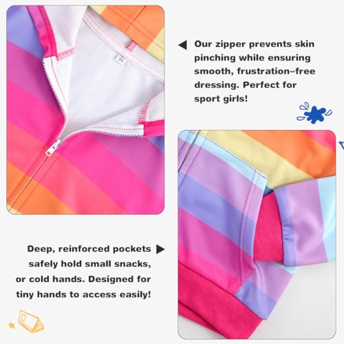 Kids Rainbow Unicorn Zip Up Hoodie with Pockets - 6-7 Years Rainbow Stripe