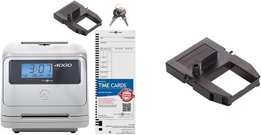 Pyramid Time Systems - Model 4000 Auto Totaling Time Clock, Electronic Time Punch Clock for Small Business, Bundle Includes: 25 Time Cards,Ribbon and 2 Security Keys - Silver ( 7.25"h x 7"w x 6.75"d)