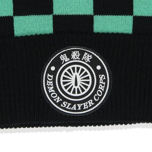 Demon Slayer Adult Tanjiro Embroidered Patch Knit Cuff Beanie Cap Hat for Men and Women Multicolored
