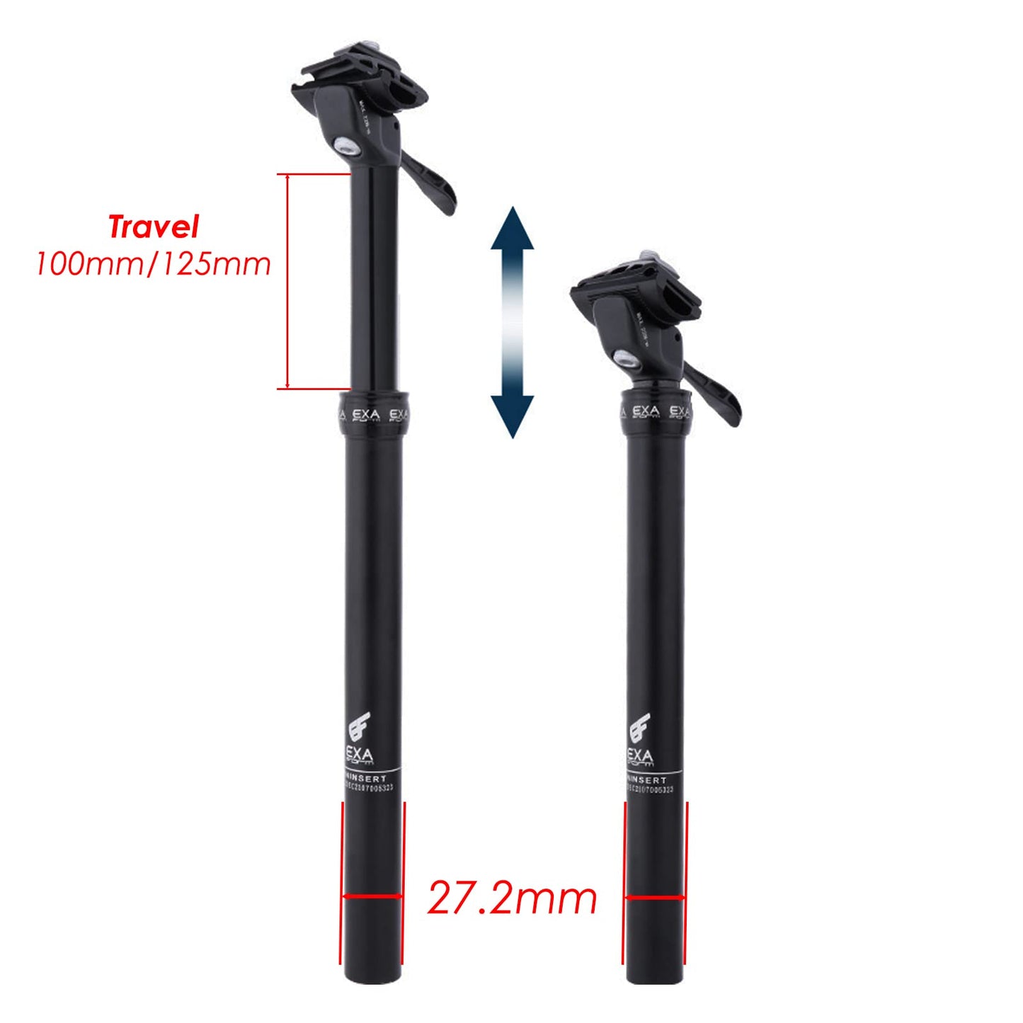 JFOYH EXA Form Upgraded Speed Up 30.0mm Cable-Less Hydraulic Dropper Post with Corresponding Shim/Adapter, 150mm Travel, Consist of 27.2mm Seatpost and 30.0mm Shim