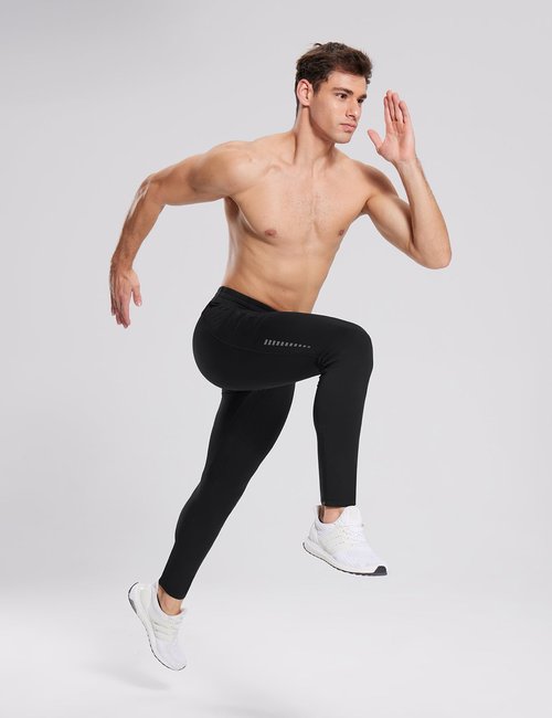 baleaf Men's Thermal Running Tights Winter Cycling Pants Fleece Lined Compression Leggings Zipper Pockets Cold Weather Gear Black XXL