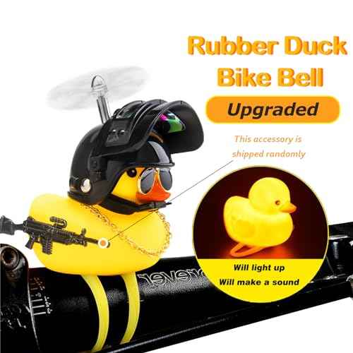 wonuu Rubber Duck Bike Bell, Squeeze Ducks with Helmet for Cycling Car Dashboard Decorations Motorcycle Bicycle Accessories