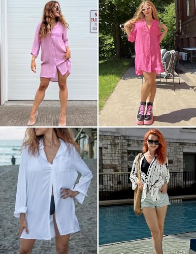 Women's Swimsuit Cover Up Shirt V-Neck Button Down Beach Tunic S-3XL