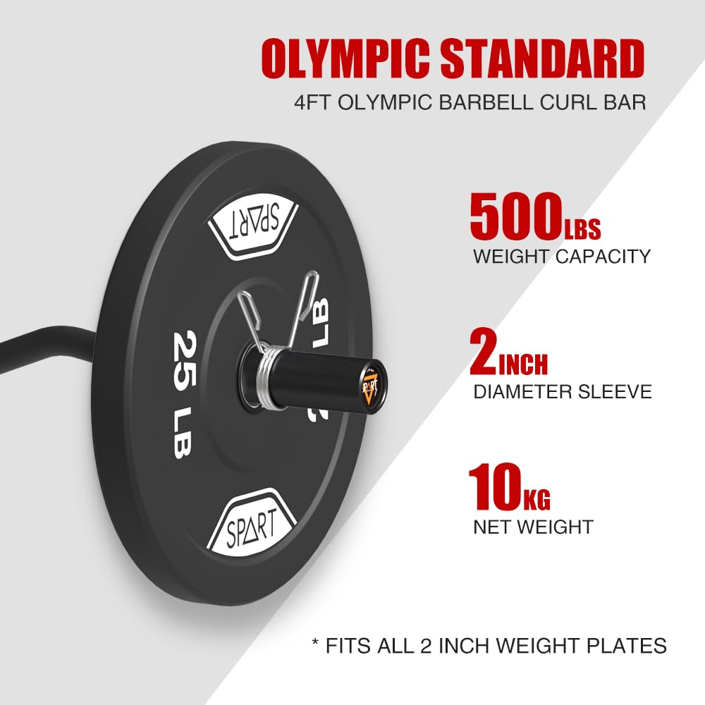 Olympic Barbell EZ Curl Bar, 47INCH/4FT Strength Training Curling Bar with Knurled Grip Black Barbell Bar for Weightlifting, Copper Sleeve Barbell for 2-inch Weight Plates, 500 LBS Capacity