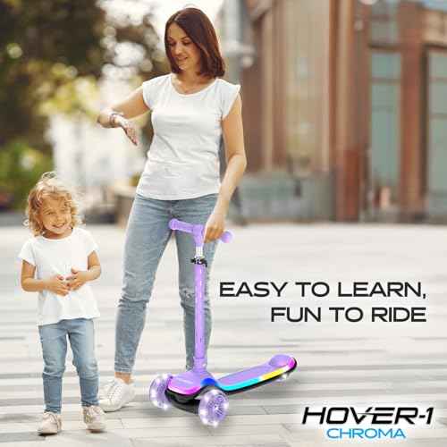 Hover-1 Chroma Folding Kick Scooter for Kids with Multicolor Wheel Lights, 3¡± Front Wheels, Rear Foot Brake, and 110 LB Weight Capacity