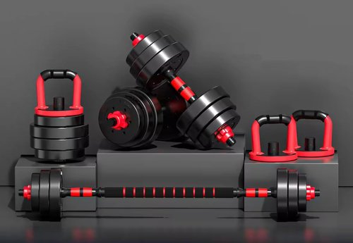 Emza Fitness Adjustable Dumbbells/Barbell/Kettlebell, 22lb/33lb/44lb/66lb/88lb, 10kg/15kg/20kg/30kg/40kg, Push-Up Stand, Home Gym Equipment for Men and Women (88, Pounds), Red/Black