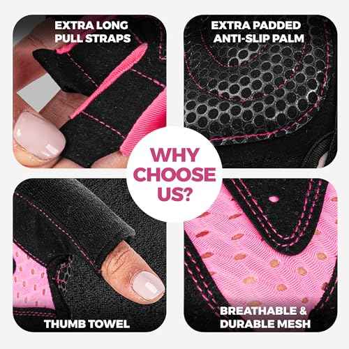 MhIL Workout Gloves for Women ? Breathable Gym Gloves for Women with Palm Protection and Enhanced Grip ? Padded Weight Lifting Glove for Womens with Wrist Wraps Support Weightlifting Exercise Cycling