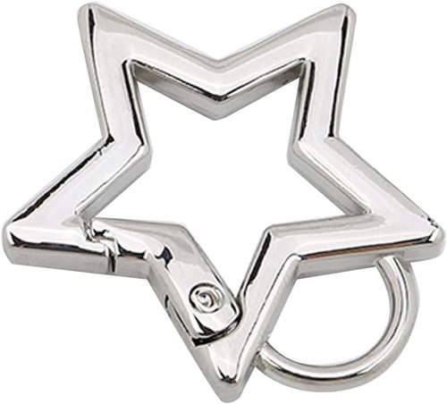 Silver Star Shaped Stainless Steel Keychain Clip Carabiner Snap Hook Holder Star Carabiner Hook Clip Keychain Carabiners for Keys and Wallet Accessory with Key Chain Rings（with Loop Hook）