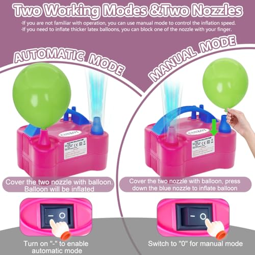 Electric Balloon Pump 600W - Rose Red, Fast Inflator with 10 Balloon Kits, Dual Nozzles & Modes, Portable for Party & Wedding Decor