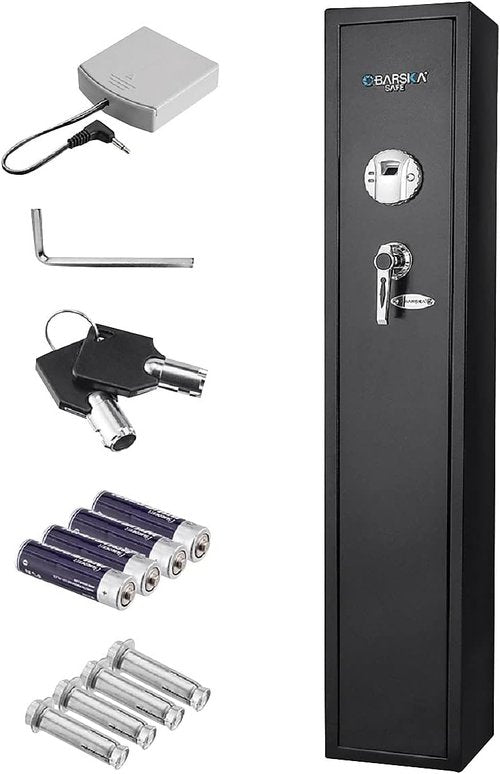Barska Biometric Rifle Gun Safe – Quick Access Fingerprint Long Gun Safe for Home, DOJ Approved, Silent Mode, Removable Shelf, Backup Keys & Battery