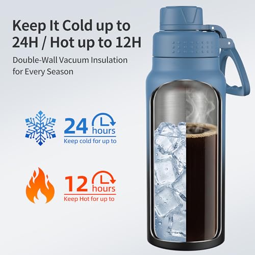 Deep Ocean Fade 20 oz Insulated Stainless Steel Water Bottle with Dual Lids