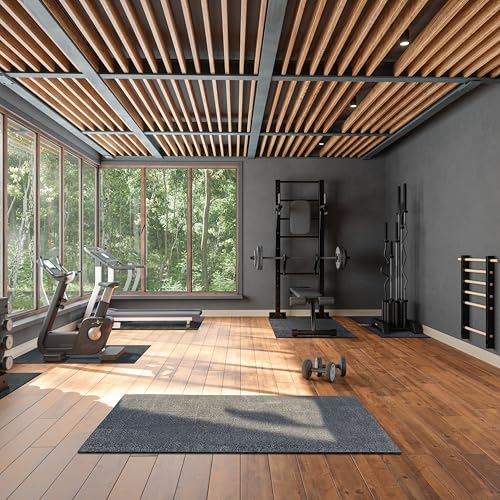 Heavy Duty Gym Flooring Mat - 3.5' x 6' x 3/4" Thick Rubber Mat - Solid Black - Ideal for Home Gyms, Commercial Fitness Centers, Workouts, and More