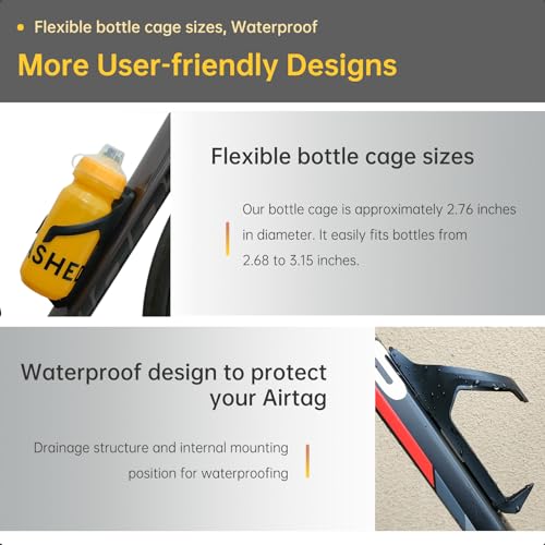 Air Tracker Tag Bike Mount Hidden on Water Bottle Holder, Universal MTB Road Bike Anti-Theft GPS Tracker, Waterproof Holder & Drink Cup Cage for All Bicycle, Stealth Durable Plastic Bracket