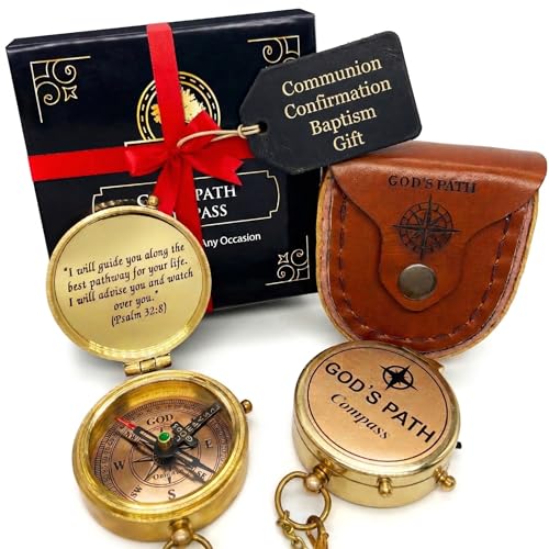 God's Path Compass Leather Case - Inspirational Christian Gift for Boys & Men
