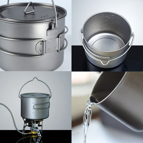 COMTAI 1100ml Titanium Camping Pot with Lid & Bail Handle, Lightweight Backpacking Cookware for Outdoor Hiking Cooking, Ultralight Titanium Cook Pot for Campfire Use