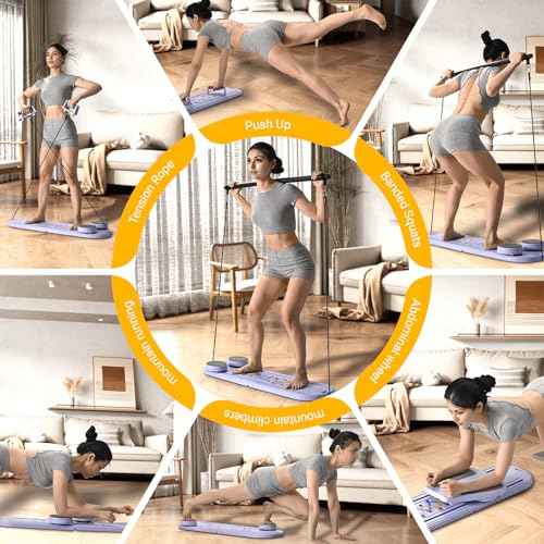 Pilates Reformer Sets Pilates Board 6in1 Multifunctional Abdominal core Trainer Workout Equipment,Exercise Board Foldable Ab Board Trainer Pilates Exercise Machine (Purple)