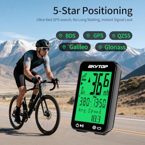 Wireless GPS Bike Computer with Standard Mount, 9 Languages, 2.4" Screen, IPX7 Waterproof