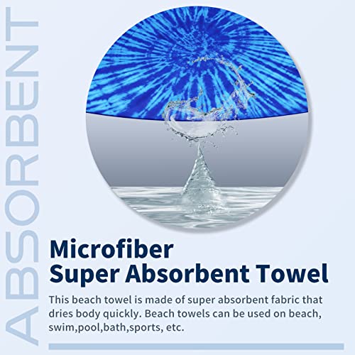Oversized Microfiber Beach Towel 71x32 Inches - Blue 2 Pack with Carry Bag - Tie Dye Turtle Pattern