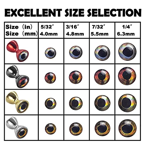 Gold Brass Fish Eyes for Fly Tying - 25 Pack, 4.0mm with 3D Living Eyes Spring