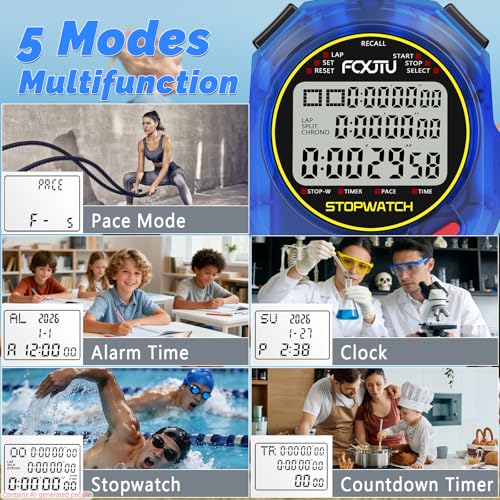 Blue Sports Stopwatch Timer with 10 Lap Memory - Digital Split & Countdown