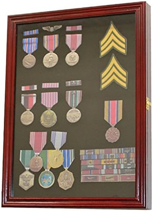 DisplayGifts Collector Medal Lapel Pin Shadow Box Display Case Holder Cabinet Shadow Box PC01 Cherry Finish