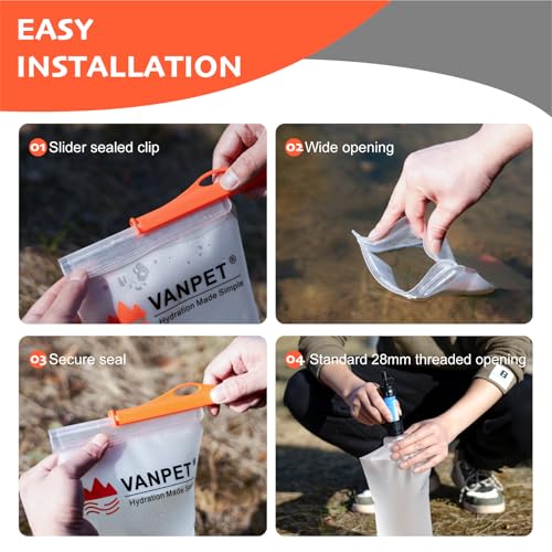 Upgrade Water Bag 2L Compatible with Sawyer Squeeze Water Filter, Durable TPU Material, BPA & PVC Free Squeeze Pouch, Collapsible Hydration Canteens for Camping Hiking Cycling (2L)