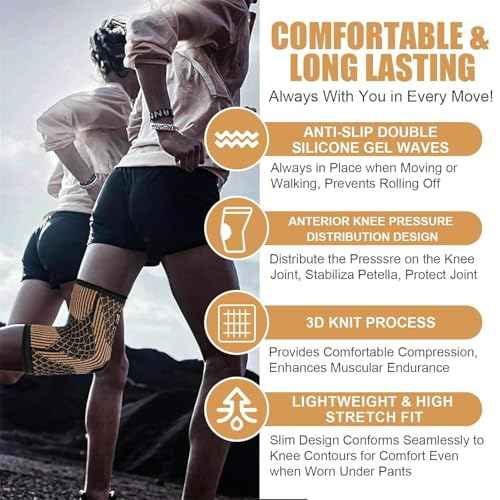 Copper Knee Braces for Women and Men, Compression Knee Sleeve for Knee Pain,Arthritis, Meniscus Tear,ACL, Joint Pain Relief, Knee Support Pads for Running, Workout Sports (Orange, X-Large)